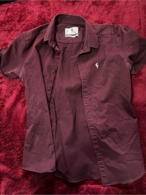 Father & sons stretch slim fit size L Button-Down Short Sleeve Shirt - Burgundy